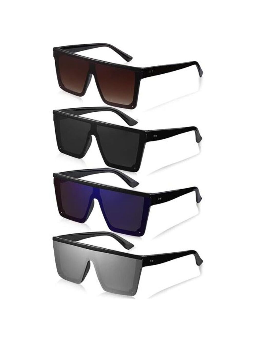 Oversized Square Sunglasses Flat Top Vintage Unisex Large Shades 4 Pairs